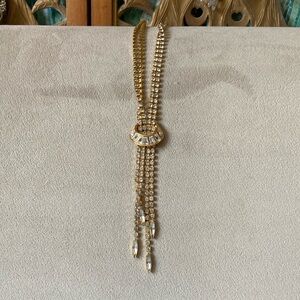 Vintage Signed Napier Gold Lariat Bolo Style Necklace
